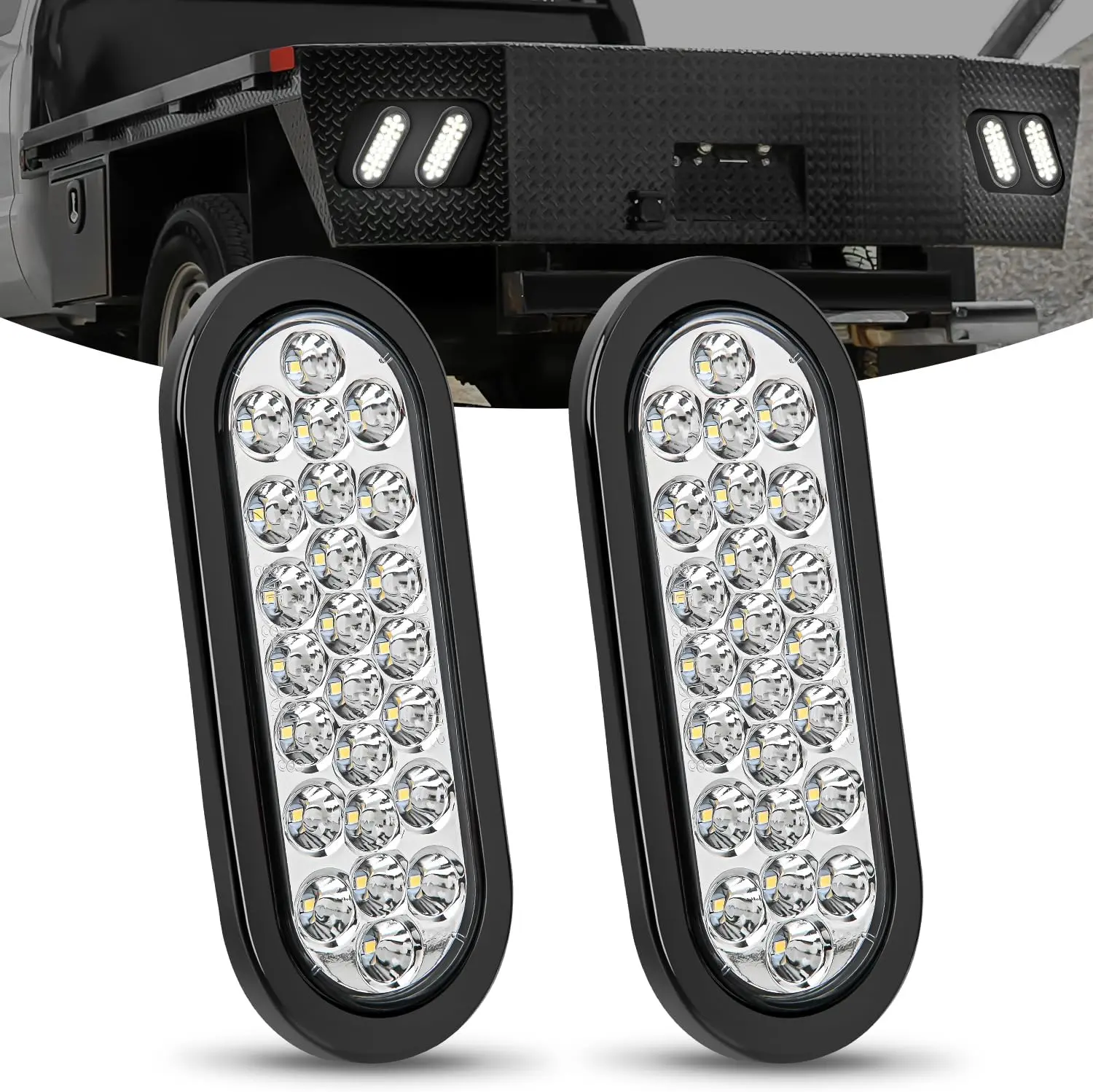 Nilight 6-Inch Oval Trailer Light Kit, 2PCS 12V White 24-LED Flush Mount Tail Light Assemblies with Grommet Plug, IP67 Waterproof Truck Accessories for Semi Truck, RV, Tail Light Assembly