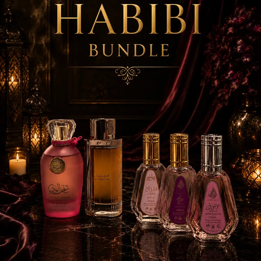 Habibi Bundle | Abyat | Shanghaf Al Ward + The Kingdom Women + Hayati Exotic 50ML +  Afrah 50 ML +  Mousuf 50 ML | Womens Fragrance | 50-100ML | Eau De Parfum | Jasmine-Osmanthus, and May Rose