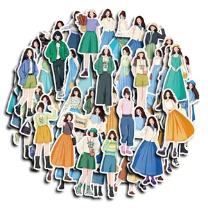 Fashion Girl OOTD Sticker Set 50 Pcs for Scrapbook Journaling Decorative Cartoon Stickers Perfect for Creative Projects school office supply cute creative sticker decoration Fun