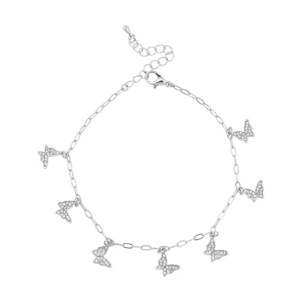 Arria Premium White Gold Tone Gemstone Butterflies Chain Anklet