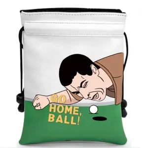 Funny Golf Valuables Pouch, PU Leather Golf Tee Pouch with Drawstring Closure, Portable Ball Pouch, Golf Accessories for Men Women