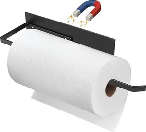 Paper Towel Holder, Magnetic Paper Towel Holder for Fridge, Toilet Paper Roll Holder Magnet Towel Rack Wall Mount Fridge Organizer for Paper Towels Rolls Bathroom Pantry RV Kitchen Storage