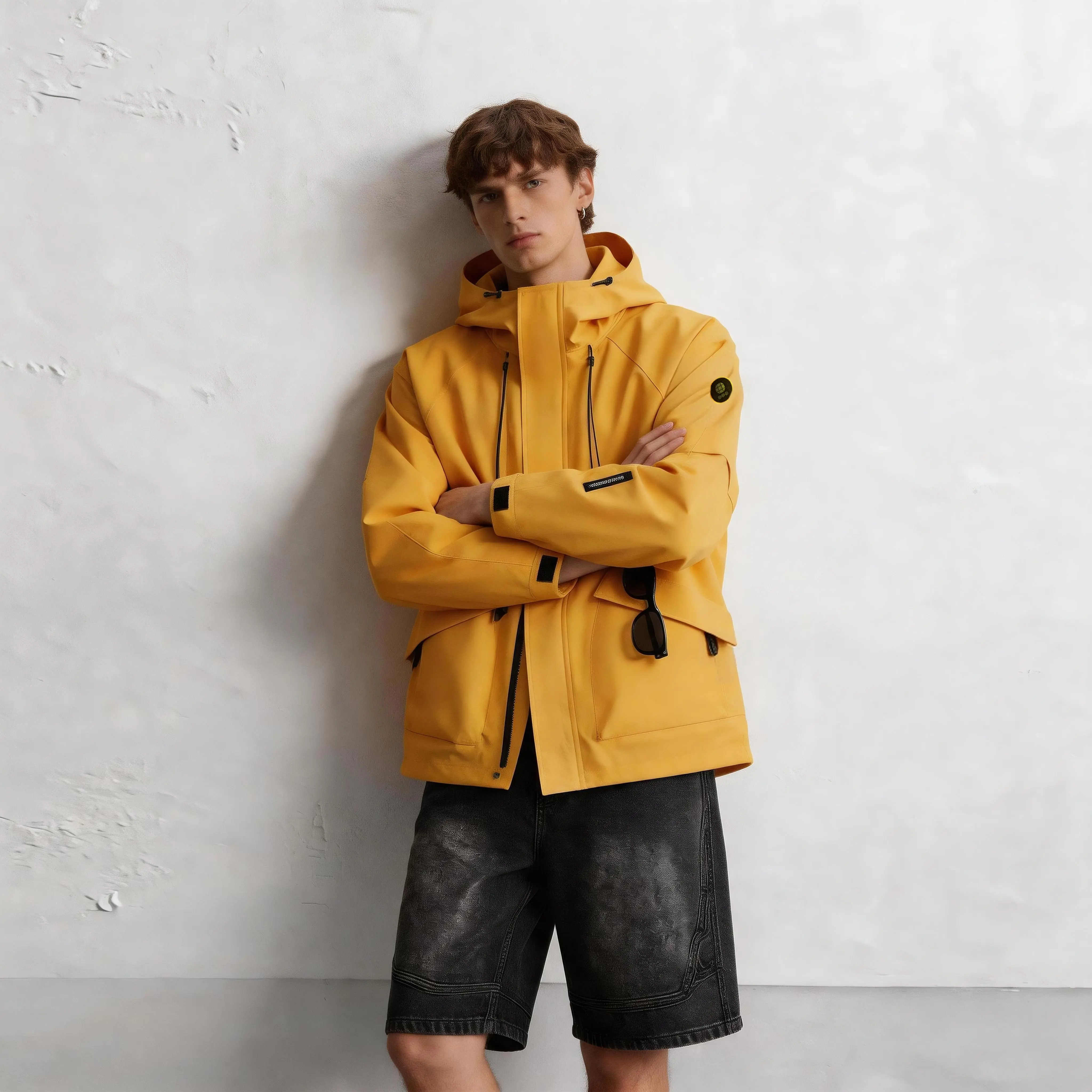 NELEUS Unisex Single-Layer Hardshell Jacket, Matching Couples Long Sleeve Tops & Clothes, Lightweight Waterproof Breathable Hiking Gear, Fixed Hood, Cargo Look, Side Zippings, Classic Casual Loose Workwear Outerwear for Outdoor Trips