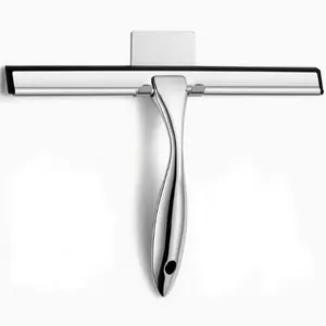 Stainless Steel Shower Squeegee and Window Squeegee with Blade, Ergonomic Handle, No-Scratch Silicone, Sticky Holder, Bathroom Mirror Cleaner, Household Cleaning Tool