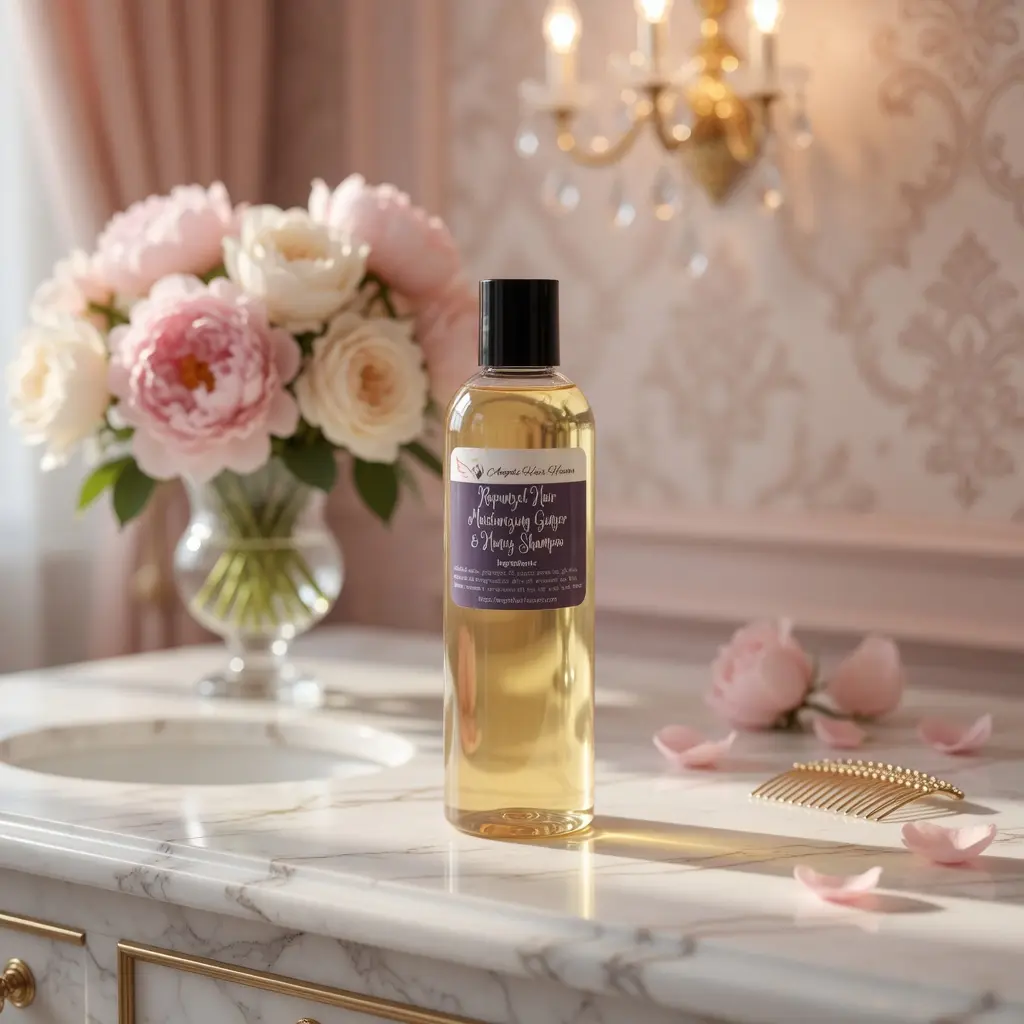 8 oz Rapunzel Hair Moisturizing ginger & honey shampoo with rosemary, peppermint, no sulfates, hair growth shampoo