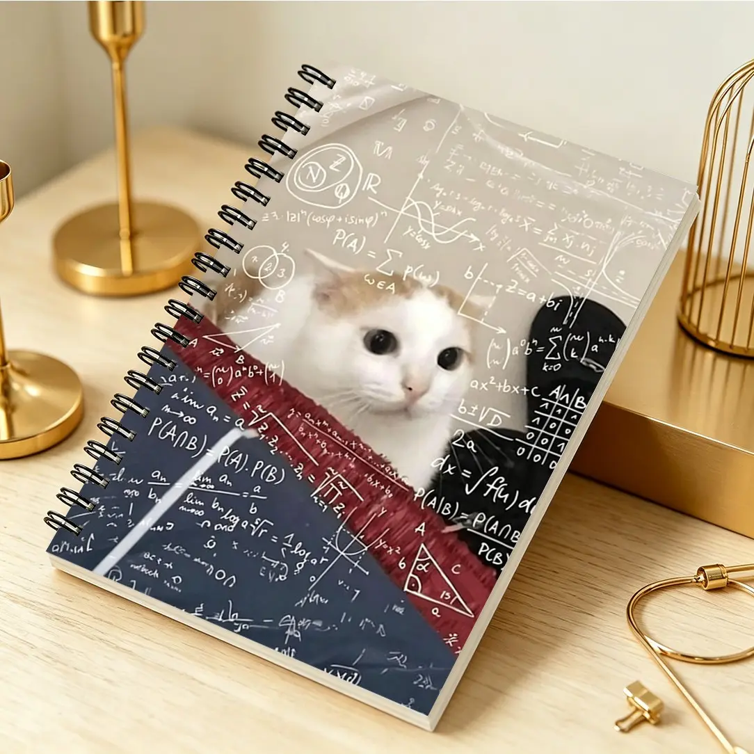 1pc A5 Spiral Notebook, Funny "Confused Math Cat" Meme Print, Lined Pages Journal, Humorous Stationery for Students & Math Lovers