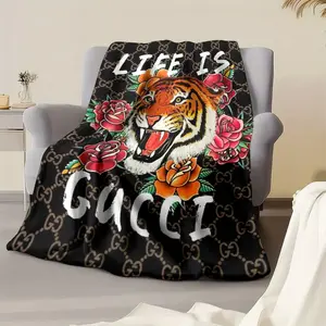 Tiger Pattern Blanket, Gift-Ready Flannel Bed Throw, All Seasons, Suitable for Bed Sofa Office Travel