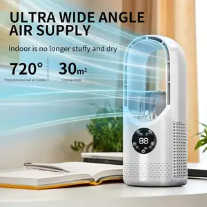 Portable Evaporative Air Cooler, USB Bladeless Tower Fan with Remote, Touch Control, Mist Cooling, 7 Color LED Light & Timer for Office, Bedroom & Camping