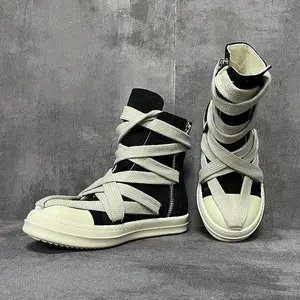 Outdoor Designer special strap Retro Shoes for Men and Women pentagram strap canvas ankle boots ro punk style high top zipper Trainers size 34-48