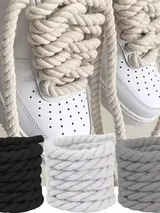Pair of 8mm Three-Strand Cotton Rope Colorful Thickened Knotted Shoelaces, Party Style, All Seasons, Plain Pattern, Non-Toxic