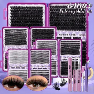 Multiple options: 640/592/576 Clusters, Fluffy Eyelashes Cluster, Thick Individual Eyelash Kit, 10D-150D Mixed Density, with Glue & Tools, Eye-Enhancing, Waterproof, Sleep-Proof, Long-Lasting, For Daily, Outdoor, Dates, Festivals