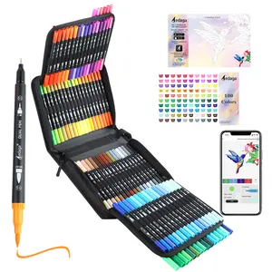 AEDAGA 100 Colors Dual Tip Brush Pen Markers with Free App, Numbered Fine and Brush Tips Pens for Adults and Kids, Coloring Book Bullet Journaling Note Taking Planner Hand Lettering Calligraphy Drawing,Art Supplies Kit