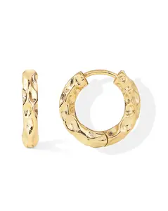 PAVOI 14K Yellow Gold Plated 925 Sterling Silver Post Hammered Huggie Earrings - Womens Hammered Hoops - Chunky Gold Plated Hoops