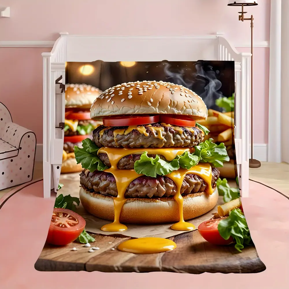 Funny Burger Blanket for Food Lovers, Giant Hamburger Throw Blanket, Novelty Food Blanket Gift for Burger Fans, Cozy Soft Fleece Blanket for Couch Bed Home Decor, Unique Birthday Christmas Gift for Men Women, Fast Food Lover Gift