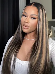 4x4 Glueless Wig Human Hair Pre-Cut Lace Drawstring Wig Adjustable Cap Size HD Lace Closure Wig Highlights TP2/27 Layered Cut Pre-Bleached HD Lace