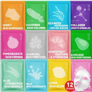 Mother's Day Gift 12 Pack Collagen Hydrating Face Masks Skincare, Sheet Face Mask for All Skin Types, Facial Masks Set for Women Skin Care, Face Mask Bulk Spa Gifts for Women