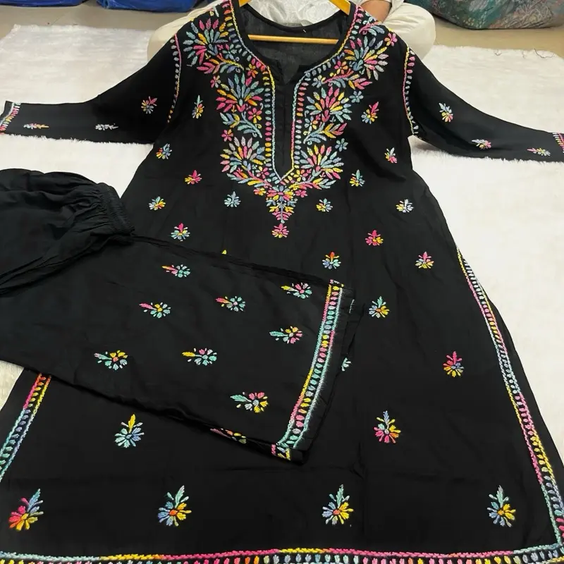 2pcs Lucknowi chikankari multi work plazo set Fabric reyon