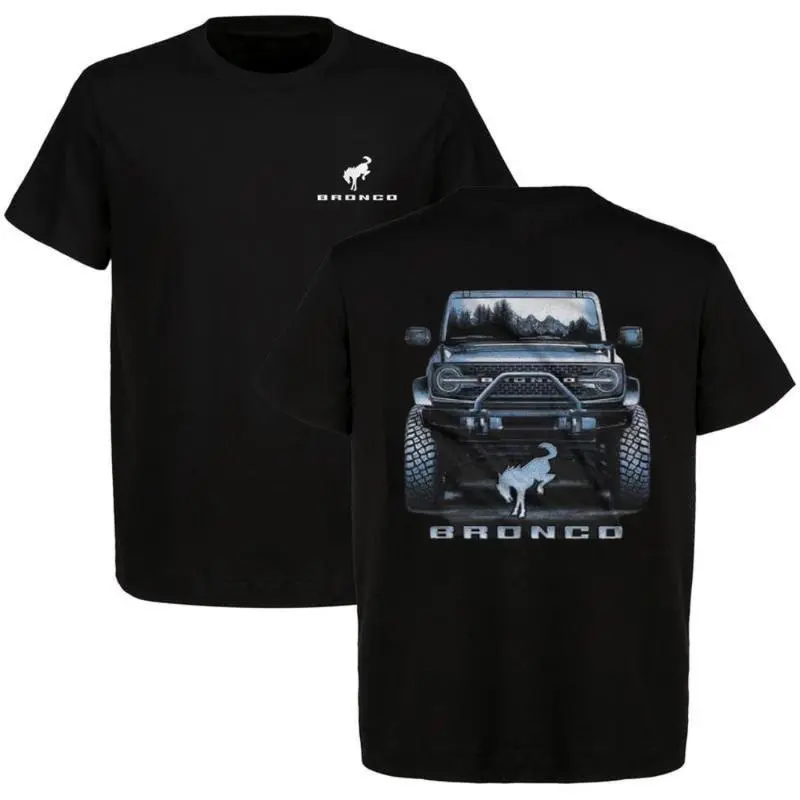 Ford Bronco T-Shirt – Rugged Front-End Off-Road Print with Mountain Reflection, Bronco Badge Graphic Shirt for Adventure & 4x4 Truck Enthusiasts