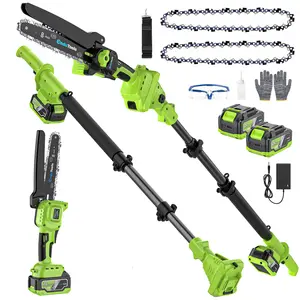 2-in-1 Brushless 8 Inch Pole Saw & Mini Chainsaw, Up to 15FT Reach with Extension Pole, Tool-Free Chain Tension, 4.0Ah Battery, for High Tree Trimming, Limb Branch Cutter Pruner