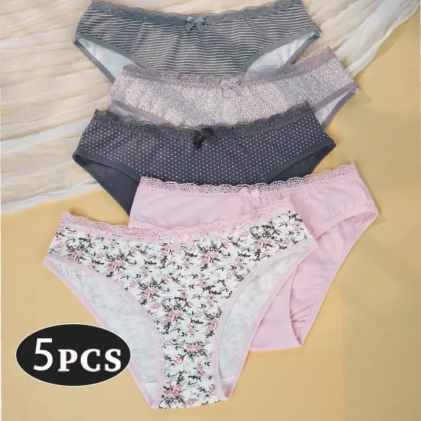 5 Pack Women Cotton Low Rise Briefs, Soft Breathable Comfort Healthy Daily Wear Panties