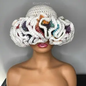 Handmade crochet ruffle hat (White Peekaboo)