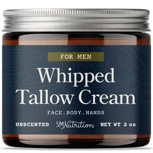 Smoky Mountain Nutrition Whipped Beef Tallow Cream for Men - Unscented 2 oz - Grass Fed, Cruelty Free & Non GMO - Skin Barrier Support & Moisturizer