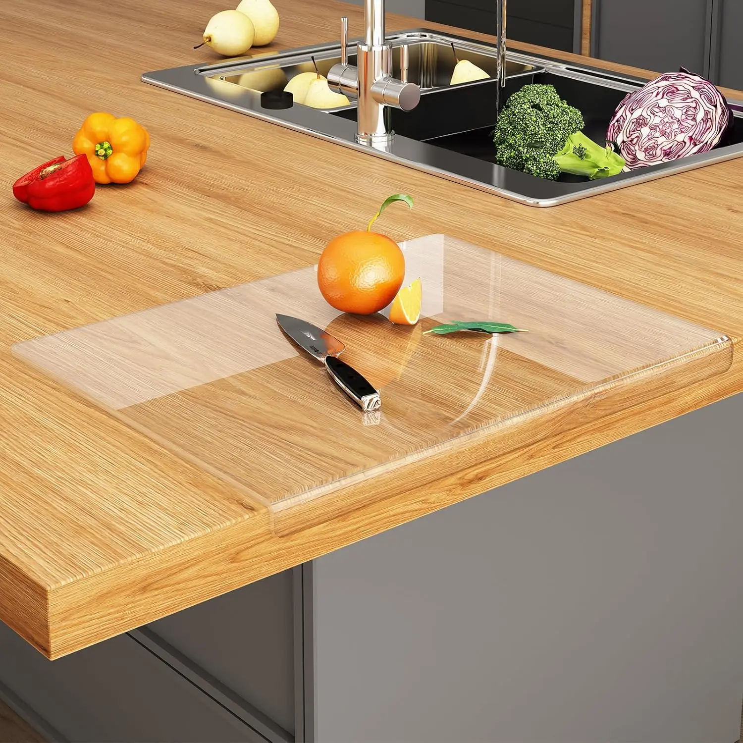 Acrylic Cutting Board with Counter Lip, Anti-Slip 16 x 12.5 Inches Clear  Perfect for Cutting Bread Meat and Vegetables Ideal Choice for Kitchen
