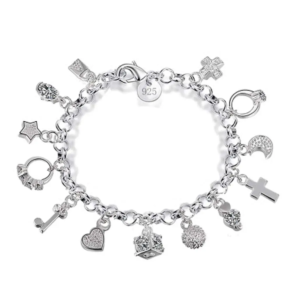 S925 Silver Thirteen Hanging Pieces Bracelet For Women Gift Bracelets & Bangles Jewelry