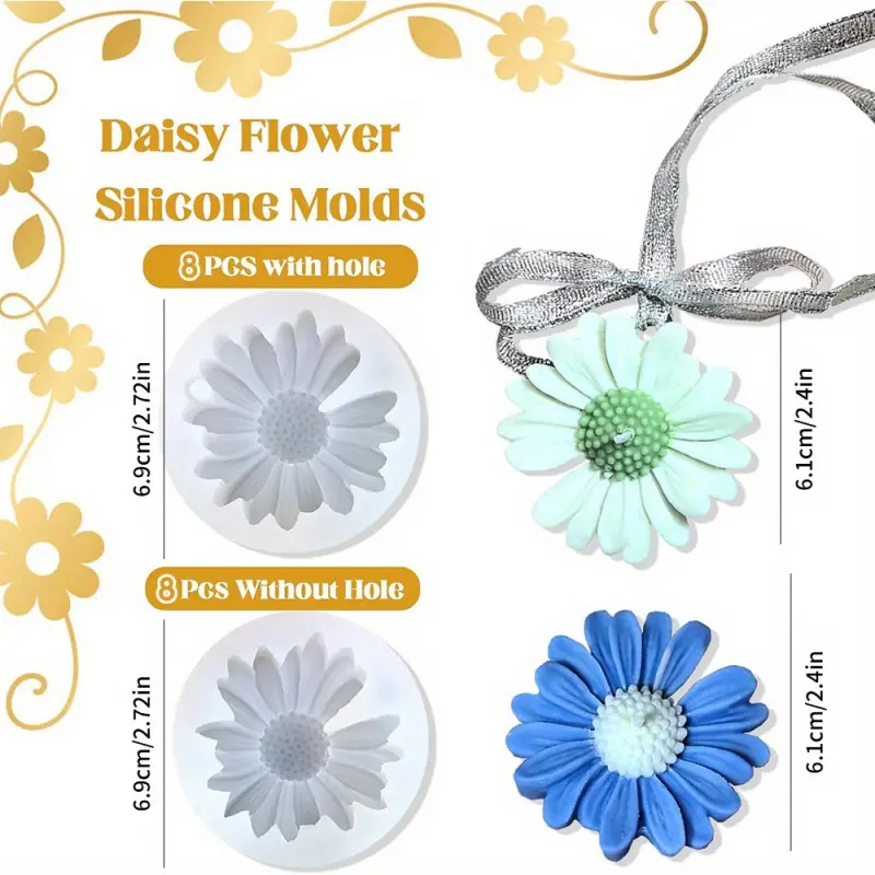8 daisy silicone mold sets - perfect for making candles, resin, soap, plaster, and clay - offering both perforated and non perforated designs - perfect for Craft projects and home decor