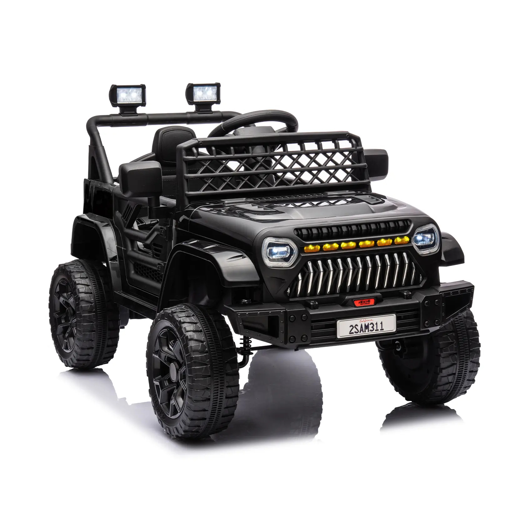 12V Kids Electric Ride On Car - Black Remote Control Truck with Rechargeable Battery, LED Lights, Music Function, Battery Display, 4-Wheel Suspension, Adjustable Seat Belt, Off-Road Design, Safe Materials, Power Wheels With Remote Control, Ride On Wheels