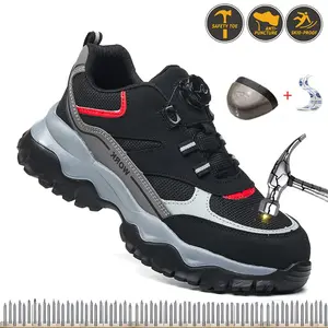 Men's Safety Shoes Work Safety Shoes Steel Toe Sneakers Rotation Button Anti-smash Antipuncture Steel Safety Boots workout sneaker