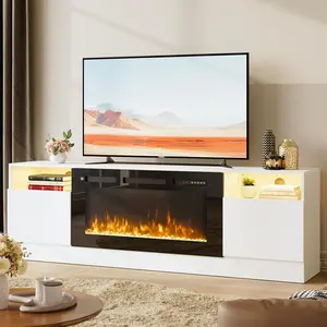 Aoxun 70" Electric Fireplace TV Stand Modern Media Entertainment Center for TVs up to 80" with Storage Cabinet 12-Color LED Lights & Adjustable Heating