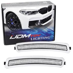 iJDMTOY Euro Semi-Clear Front Bumper Side Marker Reflex Lens For BMW 2017-2022 G30 530i 530e 540i 545i 550i M550i M5, Replace OEM Amber Reflectors