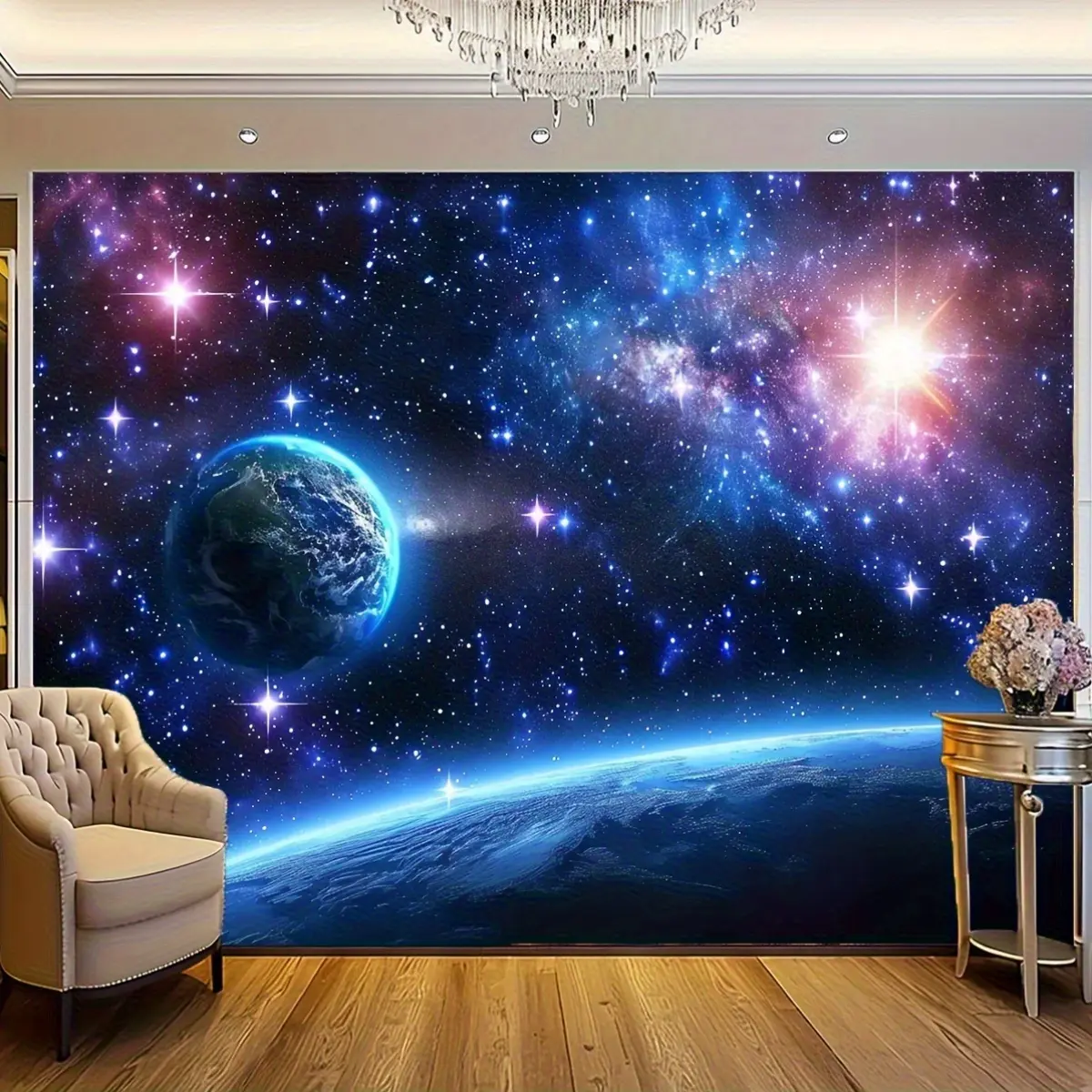 [Easy Installation] Durable Decorative Starry Sky Home Textile Tapestry - Cosmic Space & Planets Wall Hanging, Vibrant Polyester Galaxy Decor for Living Room, Bedroom, No Power Needed, Durable Decorative Tapestry