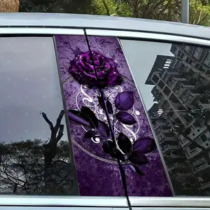 2pc Rose Vinyl Sticker Car B Pillar Protection Decal, Easy Peel & Stick Waterproof Sunproof Scratch Resistant for All Cars, Car Decals, Car Stickers
