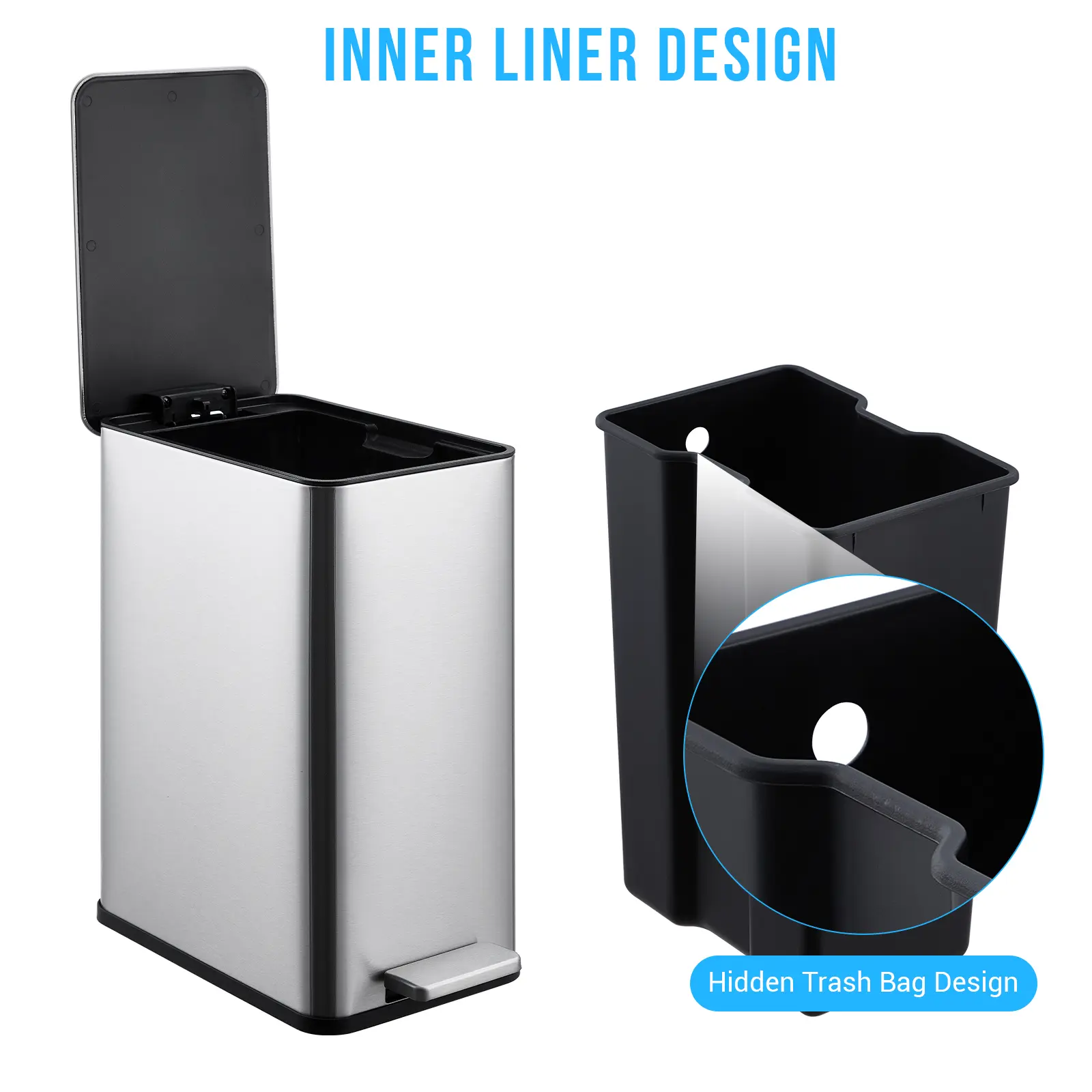 Slim Stainless Steel Kitchen Trash Can, 2.64 Gallon (10L) - Step-On Garbage Bin with Soft-Close Lid, Removable Inner Bucket, Smudge-Resistant, Space-Saving Design for Home, Bathroom, Office, Modern