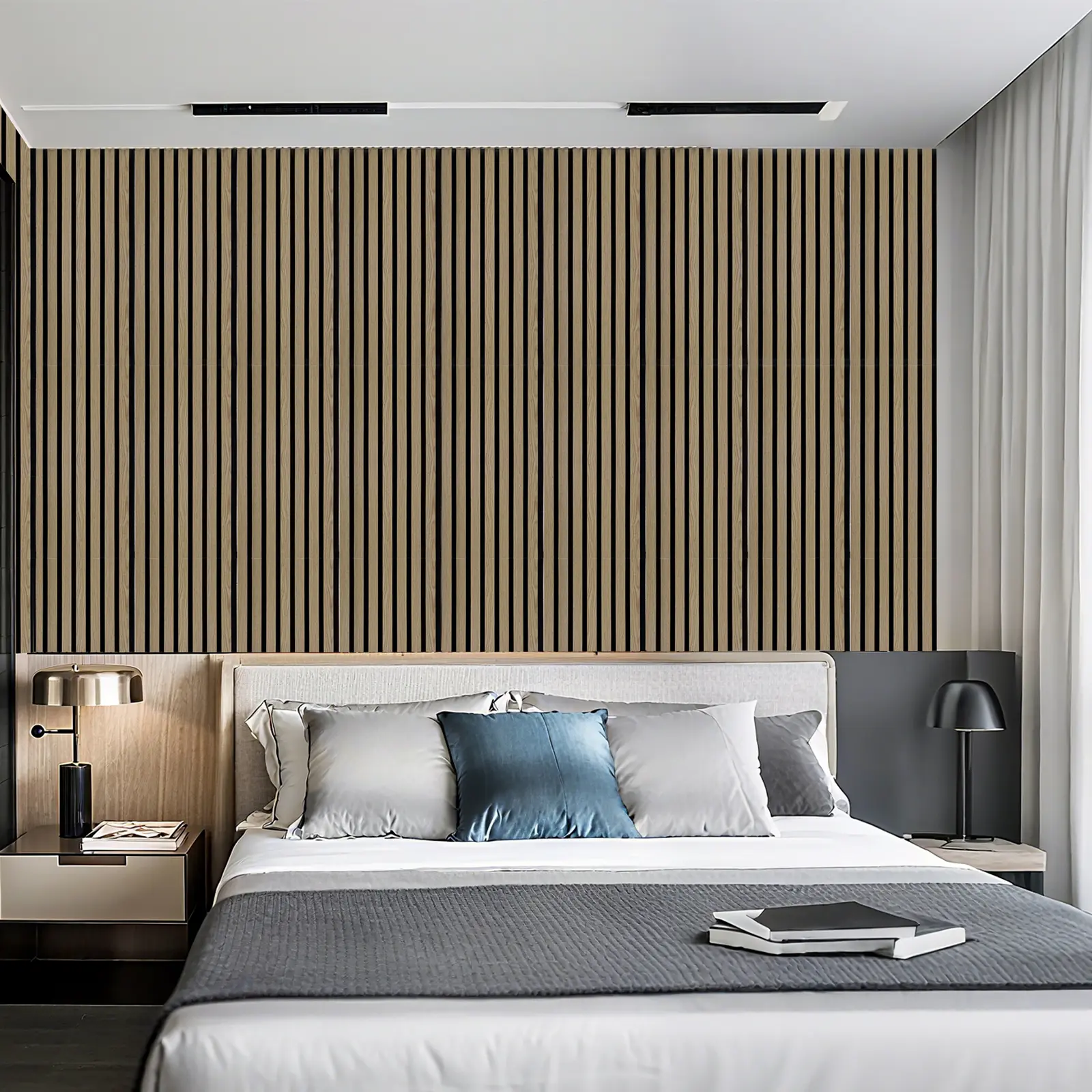 30cm Natural White Oak Wood Slat Acoustic Wall Panels, Sound Absorbing Noise Reduction Wooden Decor Panels, DIY Wall & Ceiling Boards for Bedroom Living Room Gaming Studio