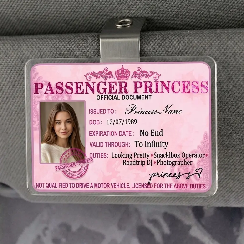 Custom Passenger Princess Card Visor Clip, Funny Car Accessory for Her, Personalized Passenger Princess License,Birthday Gift for Girlfriend