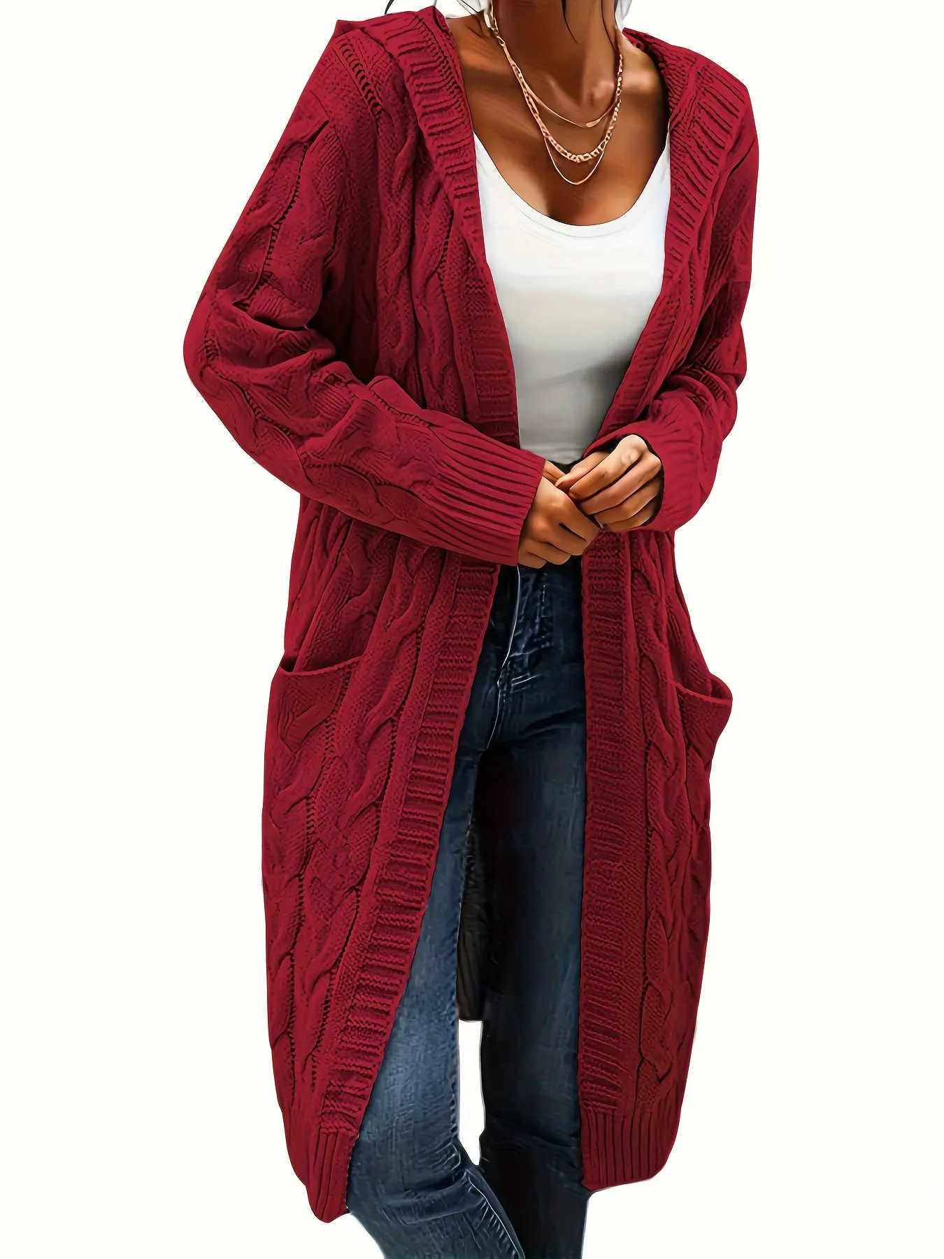 Women's Knit Sweater Cardigan, Casual Long Sleeve Open Front Knitted Outerwear