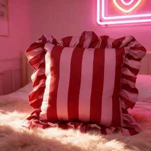 Striped Pillow Cover, Dual-Layer Ruffle Decoration, Colorful Living Room Decorative Cushion Cover, Stylish Home Accessories, Layered Ruffles, Home Textile