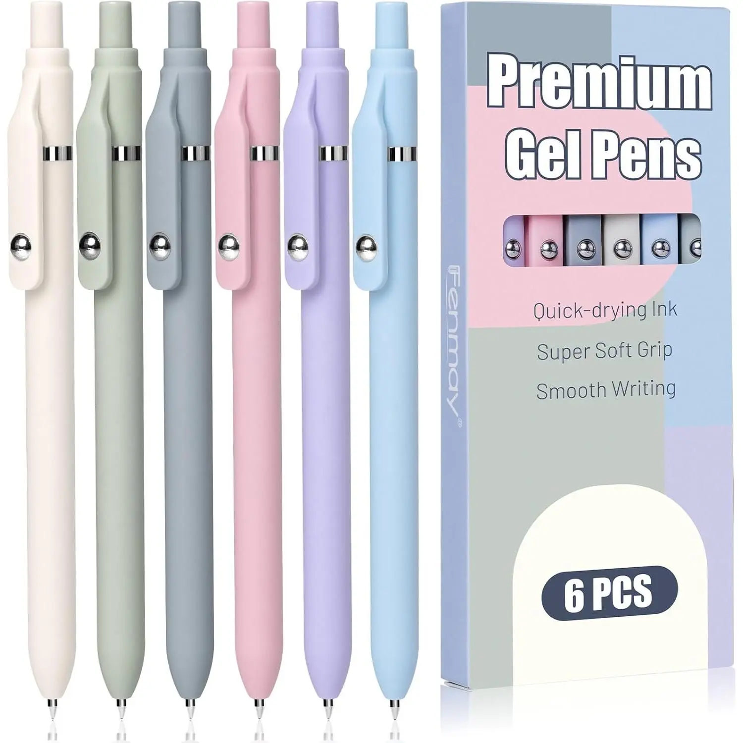 Gel Pens, 6 count Smooth Writing Pens No Bleed & Smear, Black Ink Cute Pens Fine Point (0.5mm), Retractable Aesthetic Pens School Office Supplies for Women & Men
