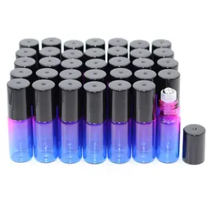 Pack of 35,5ml Rose-Blue Gradient Color Roller Bottles for Oils, Glass Bottles With Stainless Steel Roller Ball For Sample Roll On, Travel DIY Cosmetic Container-Funnel Opener Pipette