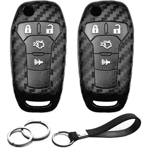 2pcs Compatible with Ford Key Fob Cover Case Key Chain for Ford Explorer F150 Fusion Bronco Transit F250 F350 F450 F550 F650 F750 Ranger Maverick Accessories Shell Carbon Fiber Black