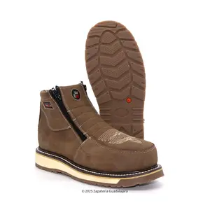 6" Steel Toe Flex Comfort Double Density Sole Crazy Laton Zipper Leather Work Boot-KW1335