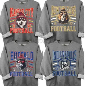 New Retro Style Varsity All Team Football Crewneck Sweatshirt -Dark Heather Color, Long Sleeve, Medium Clothing Length - Spirit Animal Football, Sports Hometown, Menswear, All Sizes 5YV