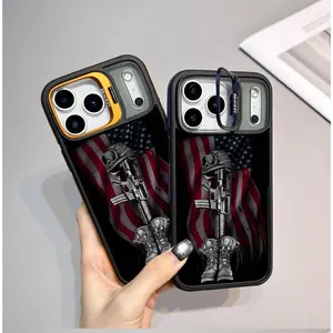 American Flag Fallen Soldier Memorial Phone Case with Lens Kickstand - Patriotic Veteran Protective Cover for iPhone 17 pro max 16 14 15 16 13 12 11 Pro Max plus Air For Samsung Galaxy S25 S24 S23 FE Ultra EDGE Phone Cases  #YGSSLDJTZJWB1