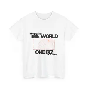 Supplying the World One Biz at a Time T-Shirt | Minimal Text Graphic Tee