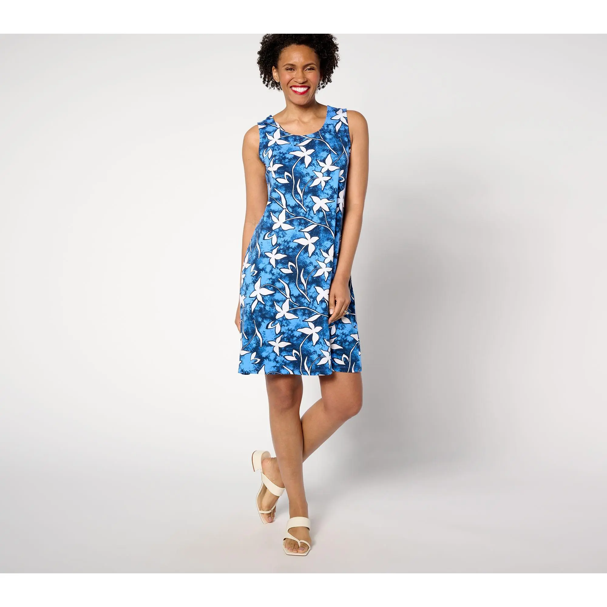 Denim & Co. Beach Petite Printed Jersey Knee Length Dress