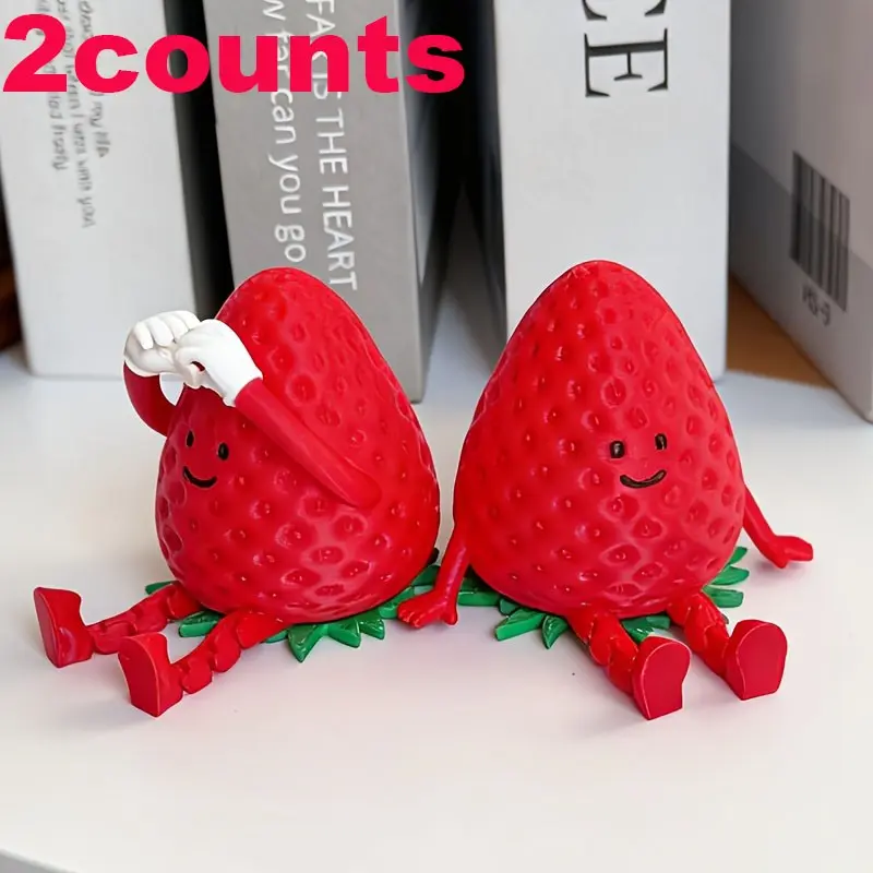 Two Cute Strawberry Decorations, Cute Figurine Set, Desktop Healing Items, Ideal Gift for Christmas, Thanksgiving, Valentine's Day, Birthday, Holiday Gifts