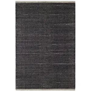 Herringbone Black Handwoven Cotton Rug 10x14